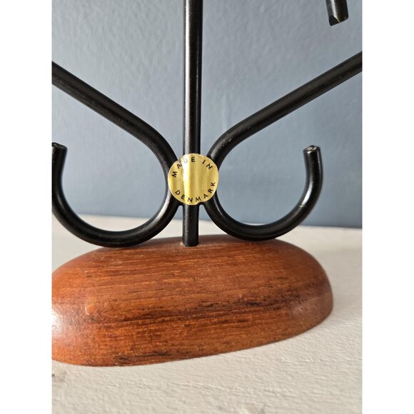 Danish Teak Three Arm Candleholder Luthje Denmark Modernist Brass Metal and Wood - Picture 3 of 10